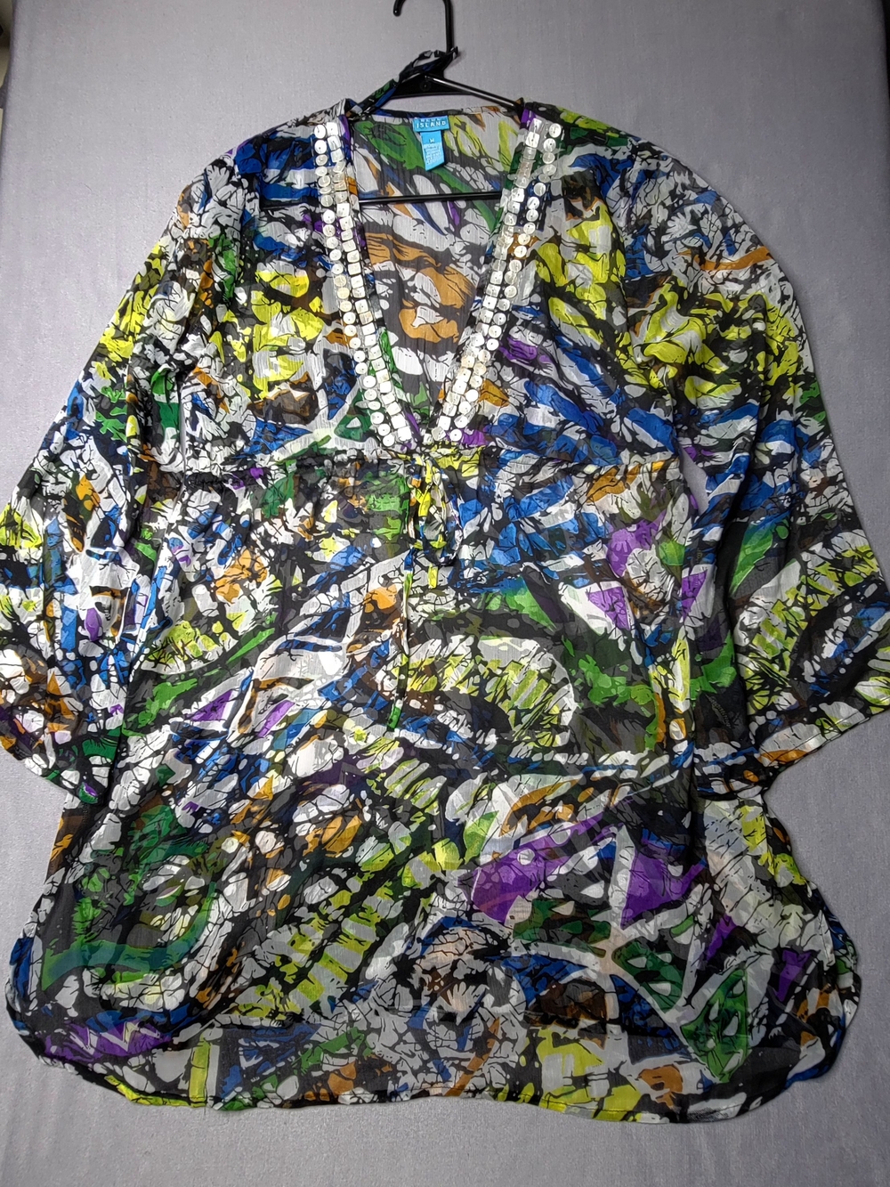 blue island Womens Beach Dress Swimsuit Cover Ups  Multicolor Tunic Size M